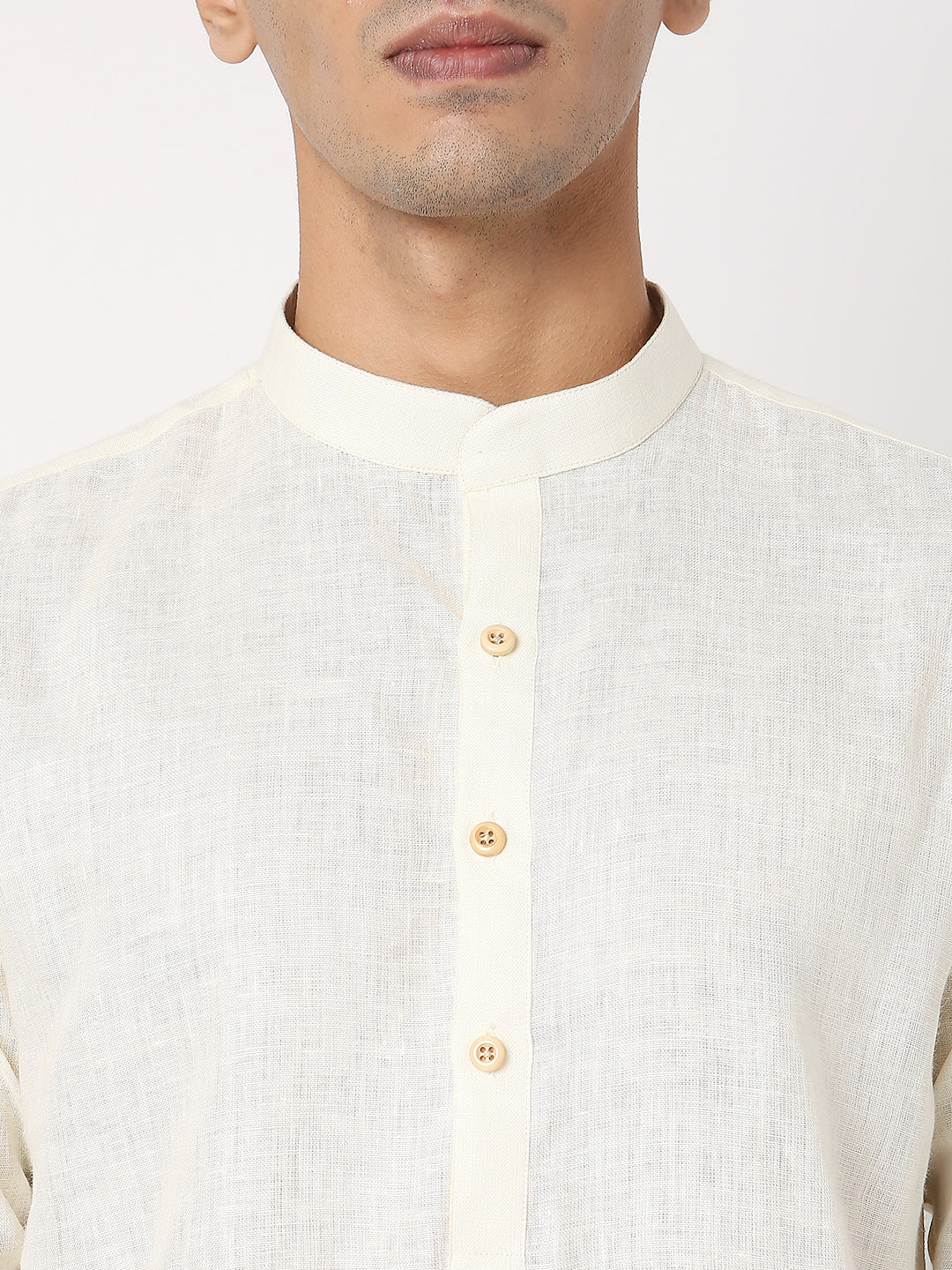 Matchles Men's Off White Linen Solid Kurta