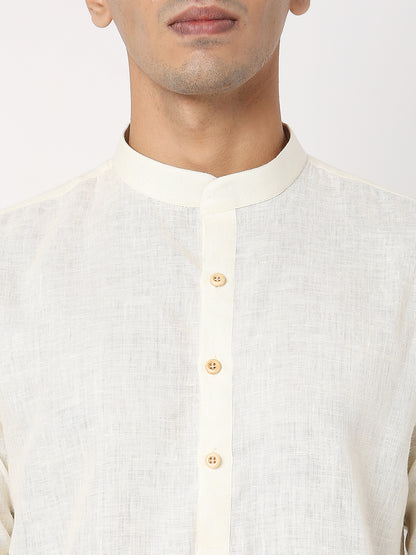 Matchles Men's Off White Linen Solid Kurta