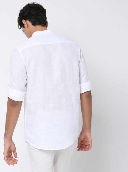 Matchles Men's White Linen Solid Kurta