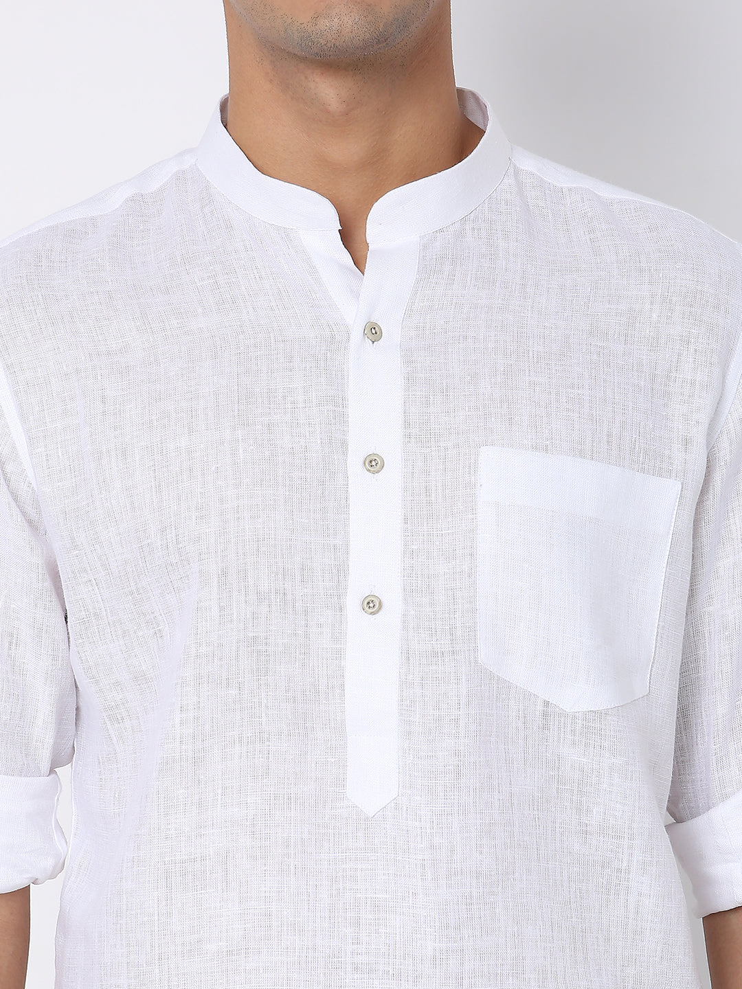 Matchles Men's White Linen Solid Kurta