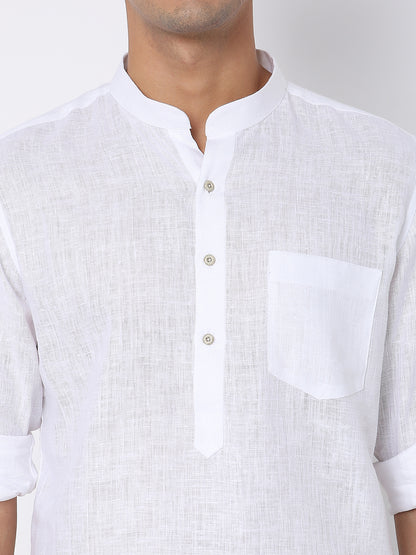 Matchles Men's White Linen Solid Kurta