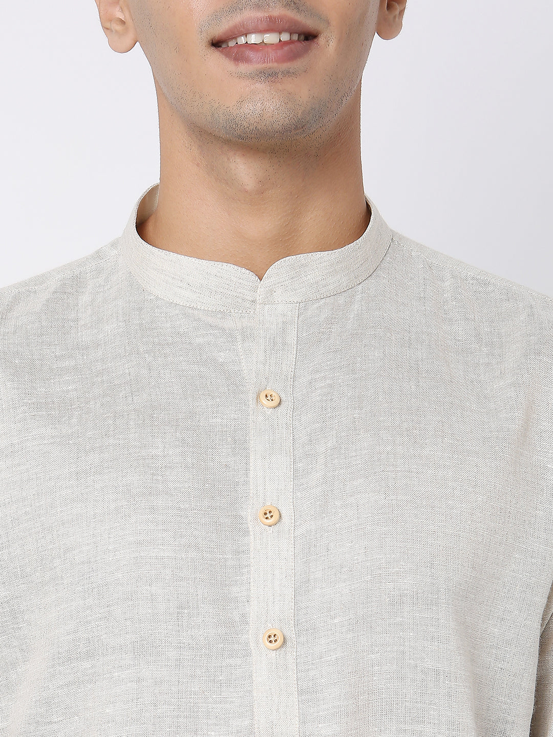 Matchles Men's Off White Linen Solid Kurta