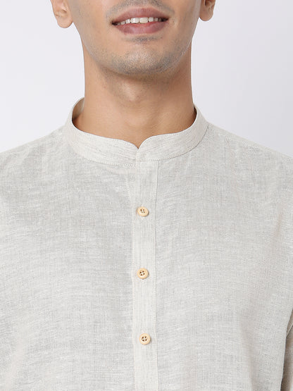 Matchles Men's Off White Linen Solid Kurta