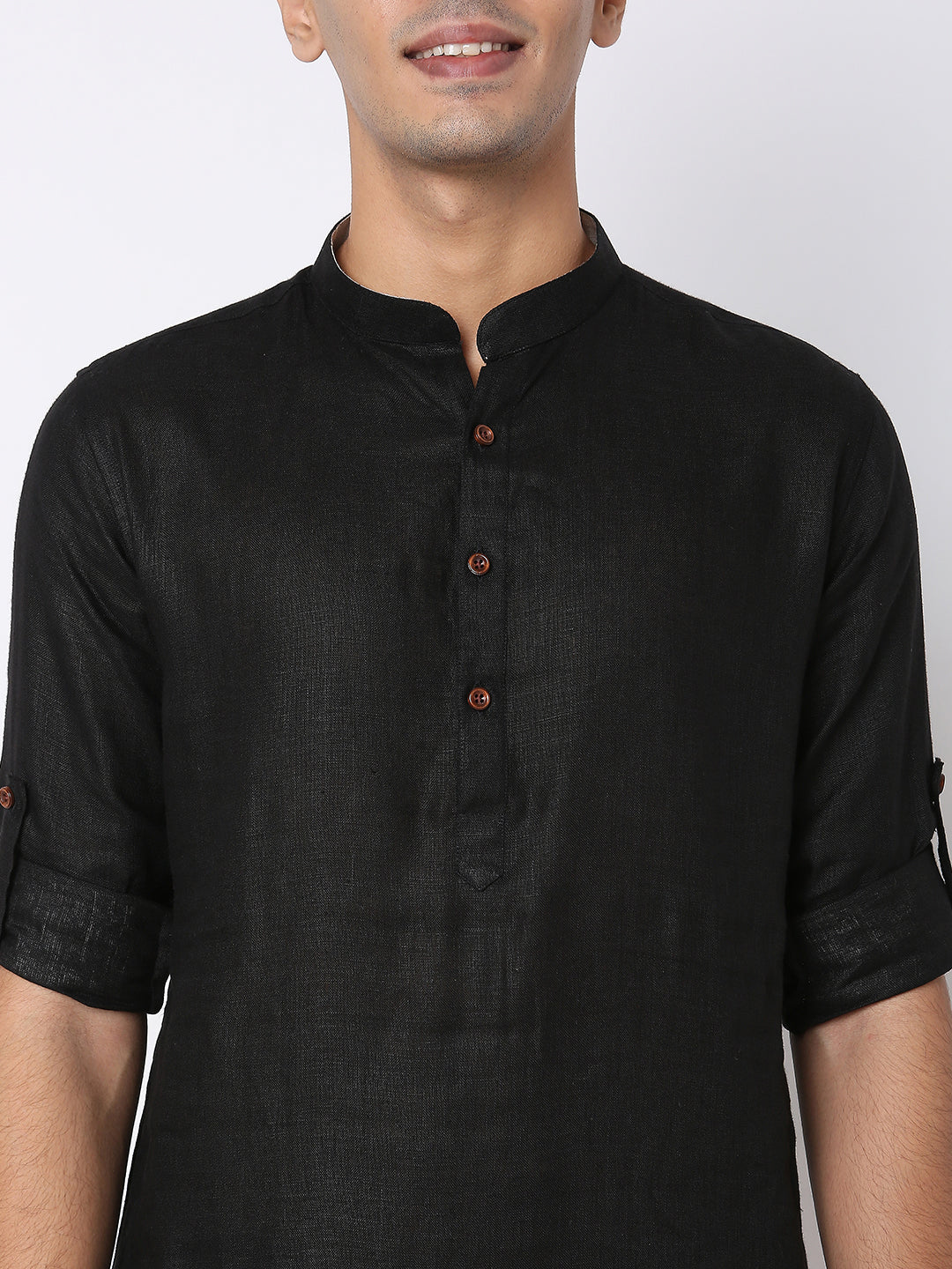 Matchles Men's Black Linen Solid Kurta