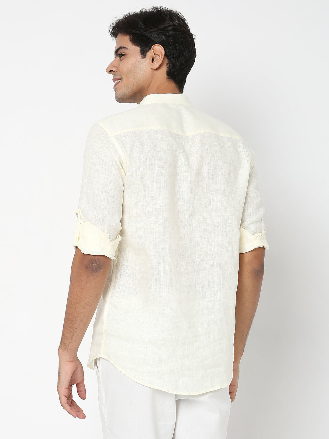 Matchles Men's Off White Linen Solid Kurta