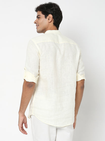 Matchles Men's Off White Linen Solid Kurta