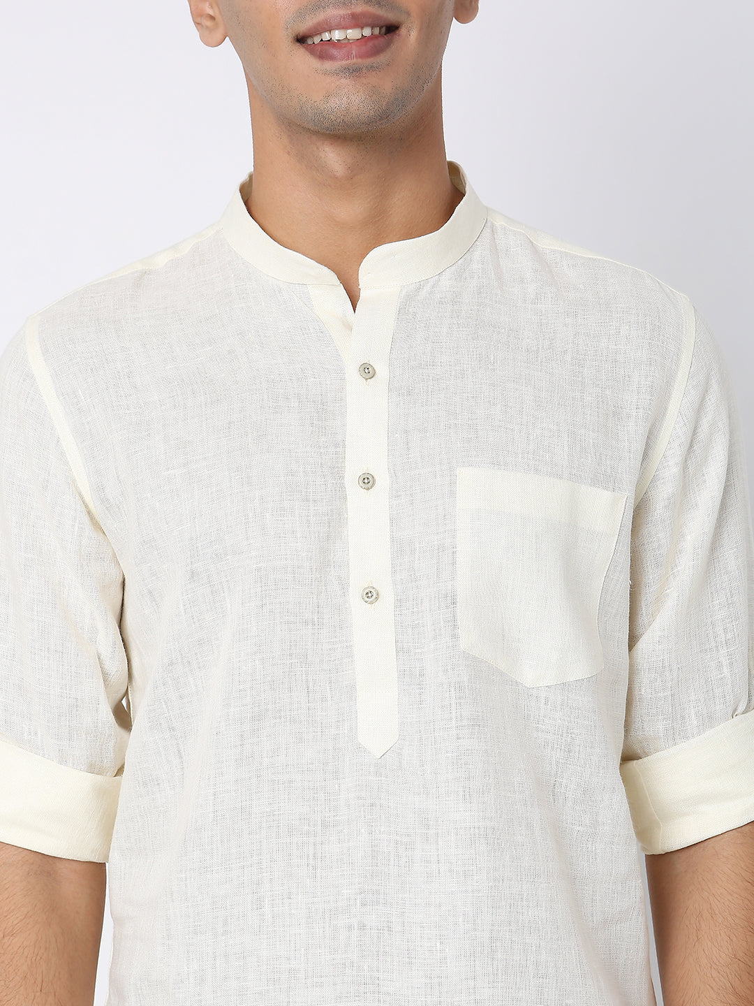 Matchles Men's Off White Linen Solid Kurta