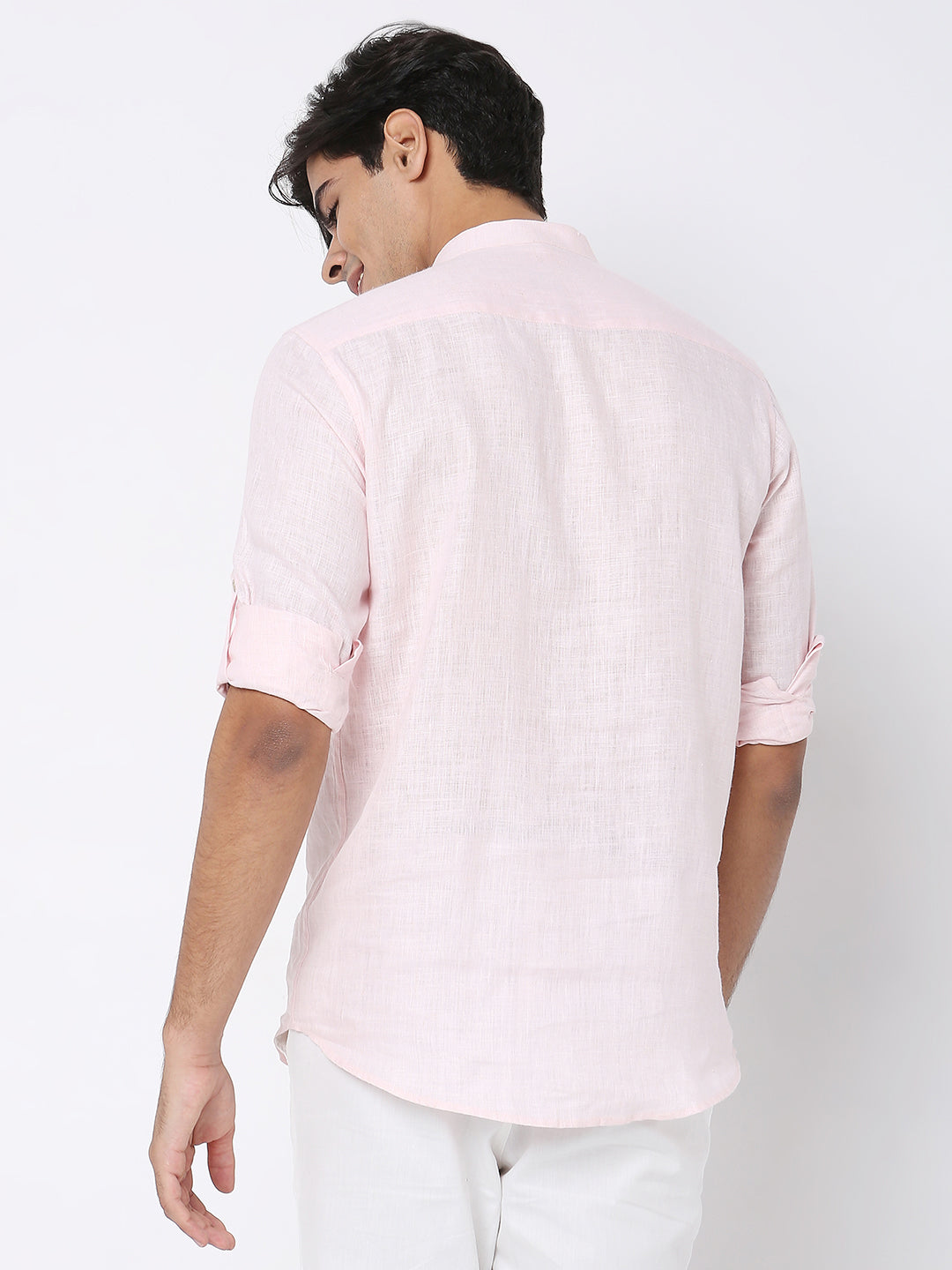 Matchles Men's Pink Linen Solid Kurta