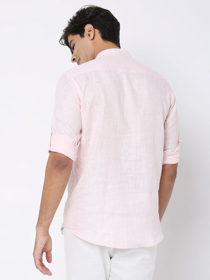 Matchles Men's Pink Linen Solid Kurta