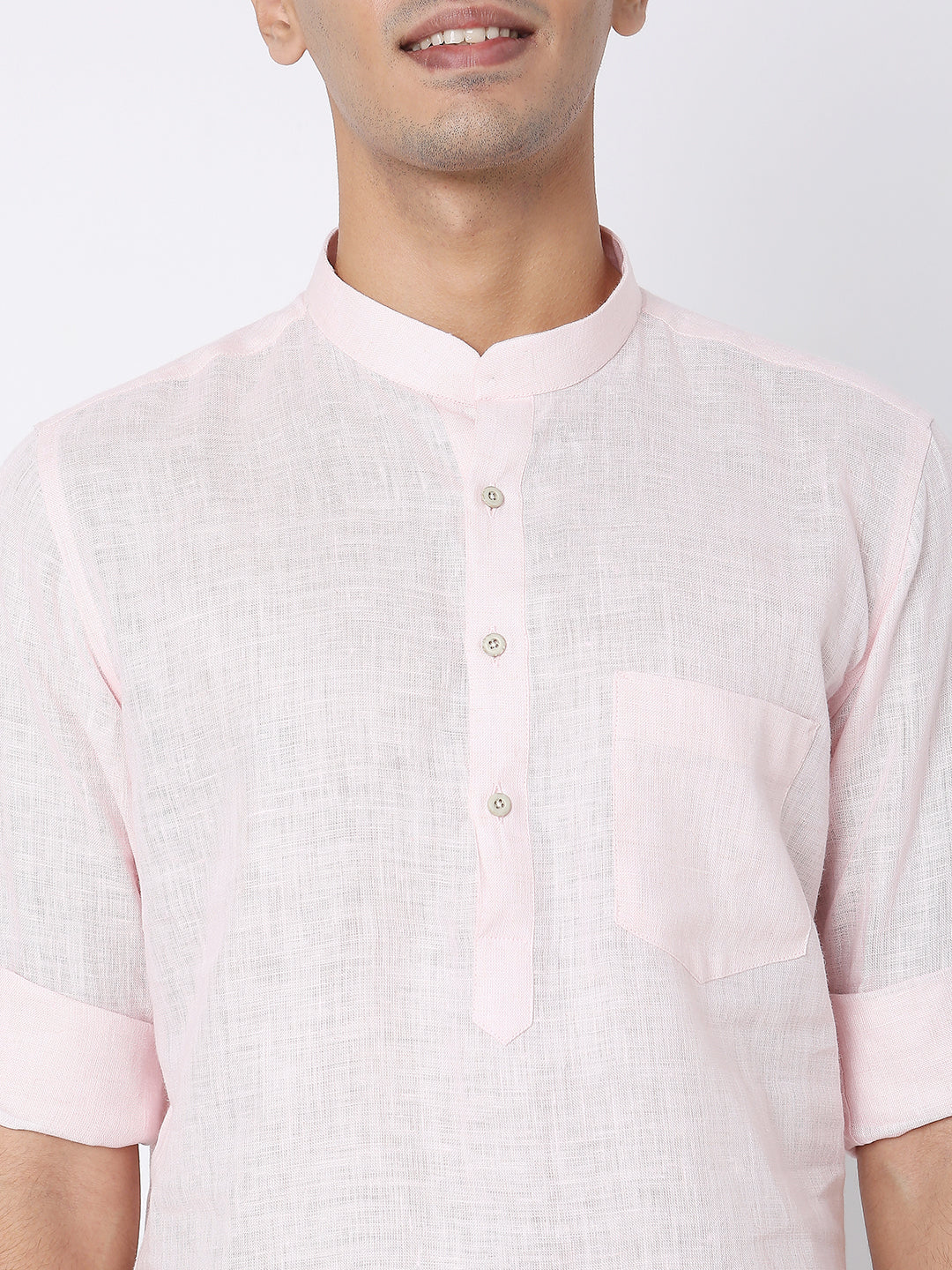 Matchles Men's Pink Linen Solid Kurta