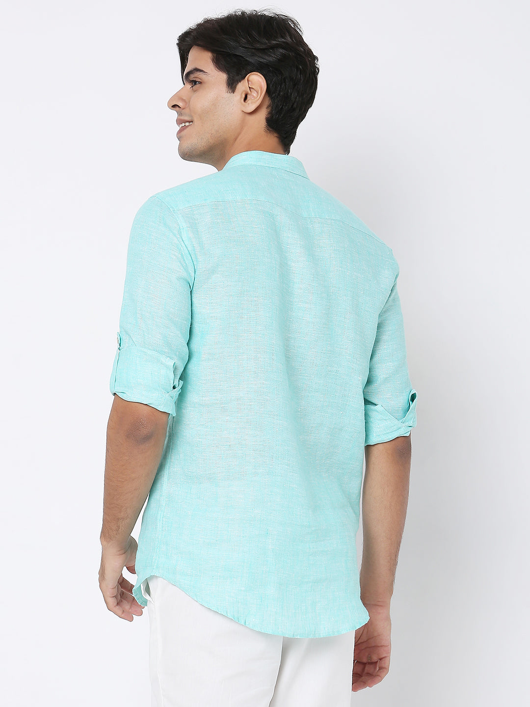 Matchles Men's Sky Blue Linen Solid Kurta