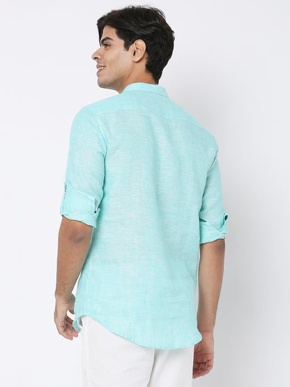 Matchles Men's Sky Blue Linen Solid Kurta