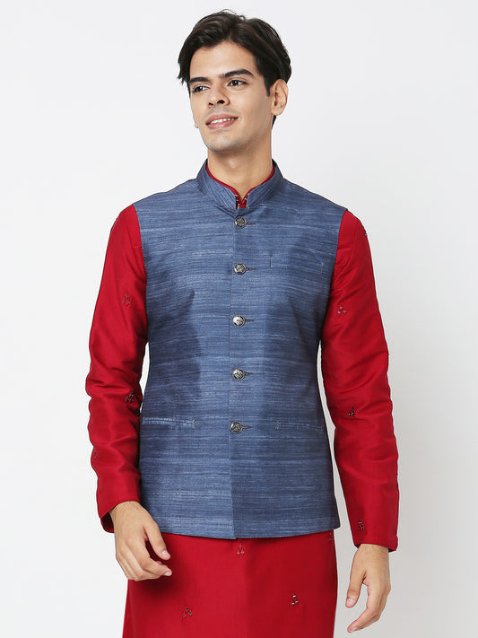 Men's Blue Polyester Solid Jackets