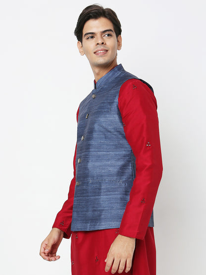 Men's Blue Polyester Solid Jackets