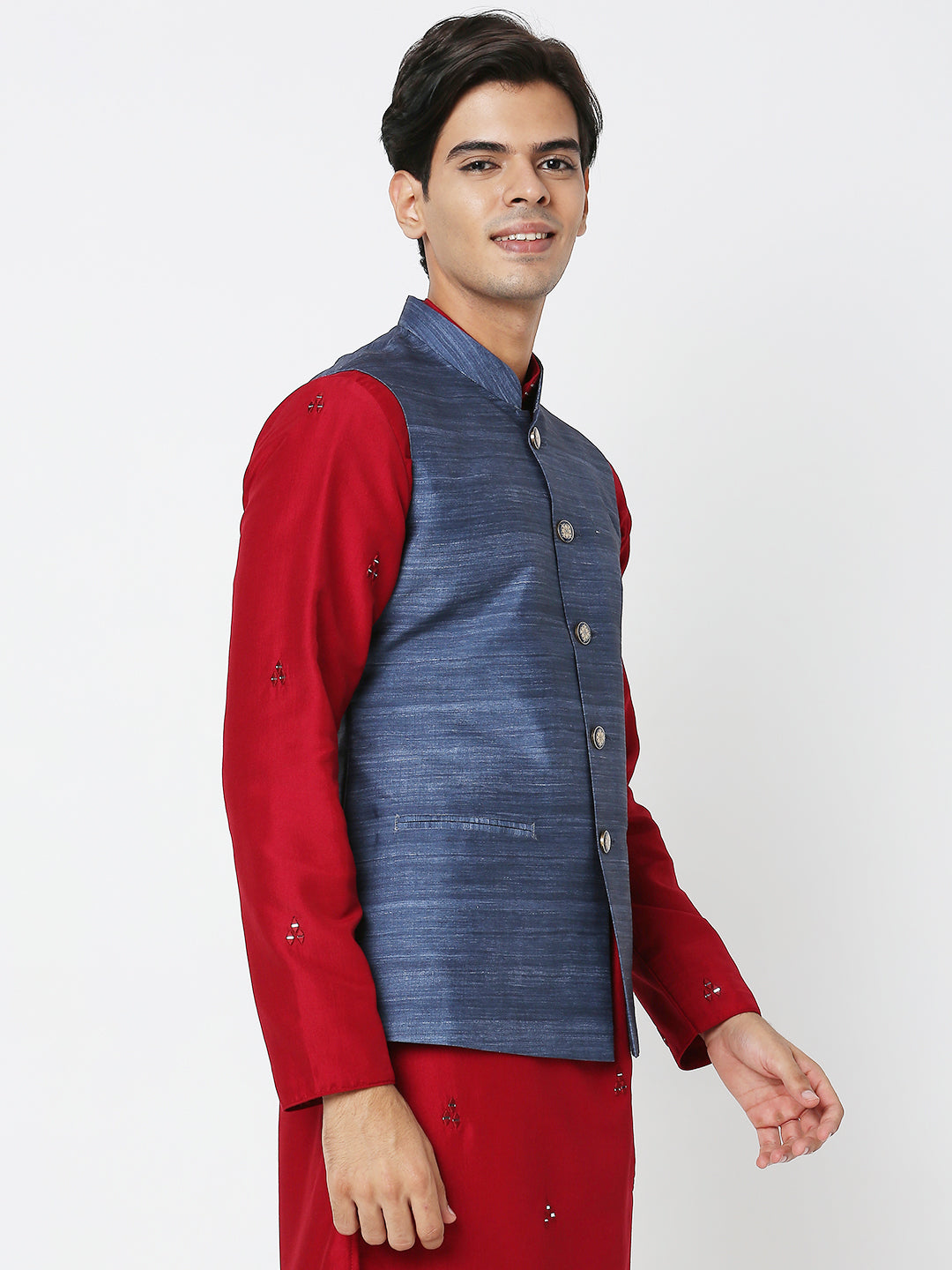 Men's Blue Polyester Solid Jackets