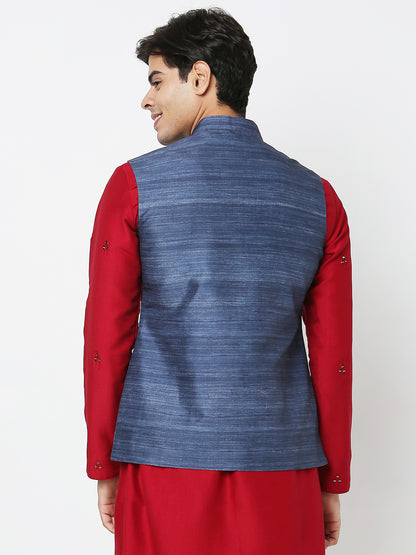 Men's Blue Polyester Solid Jackets