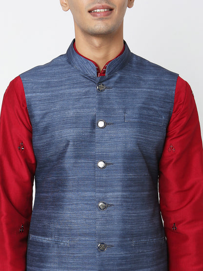 Men's Blue Polyester Solid Jackets
