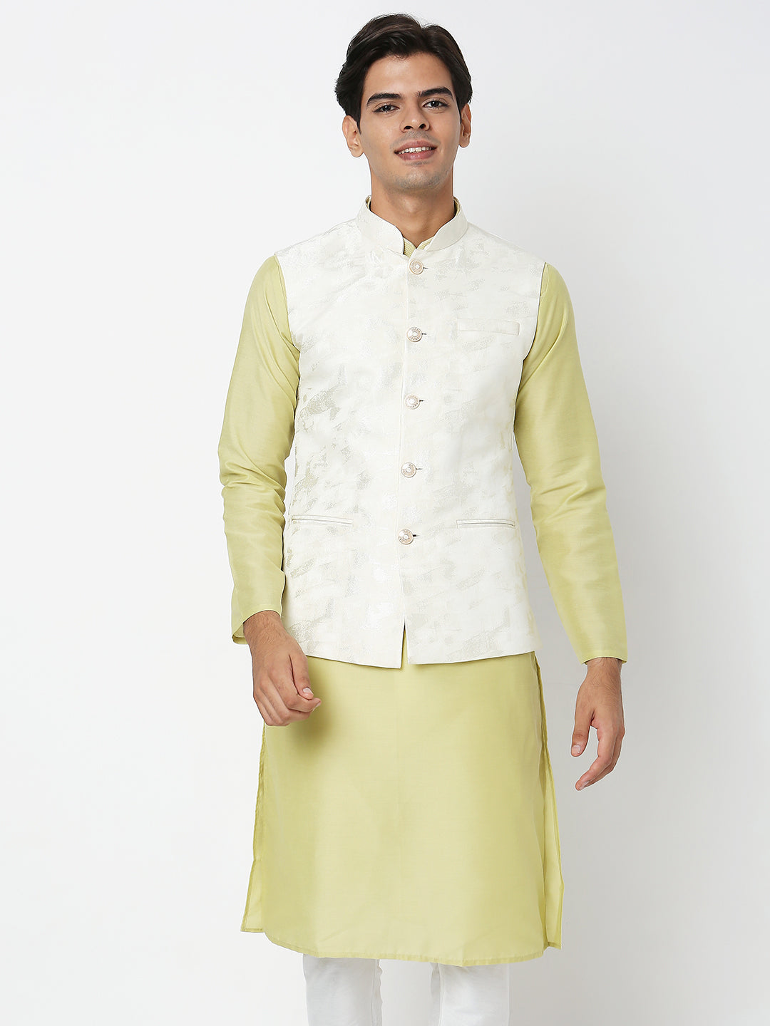 Men's Cream Polyester Solid Jackets