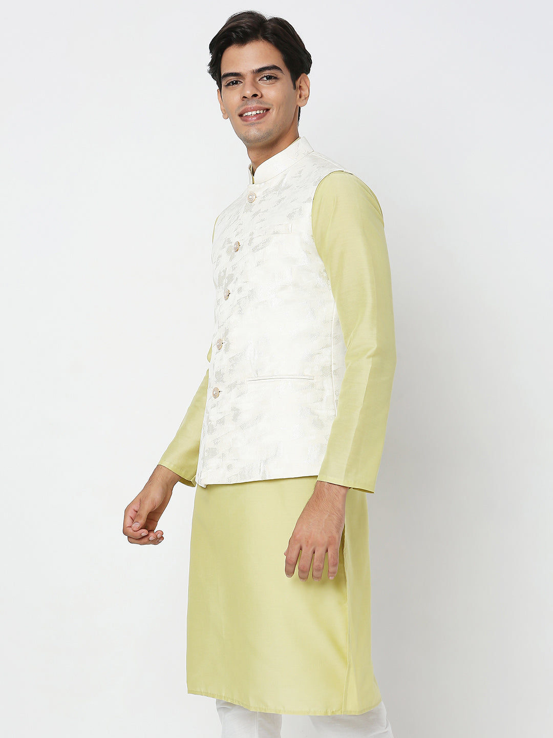 Men's Cream Polyester Solid Jackets