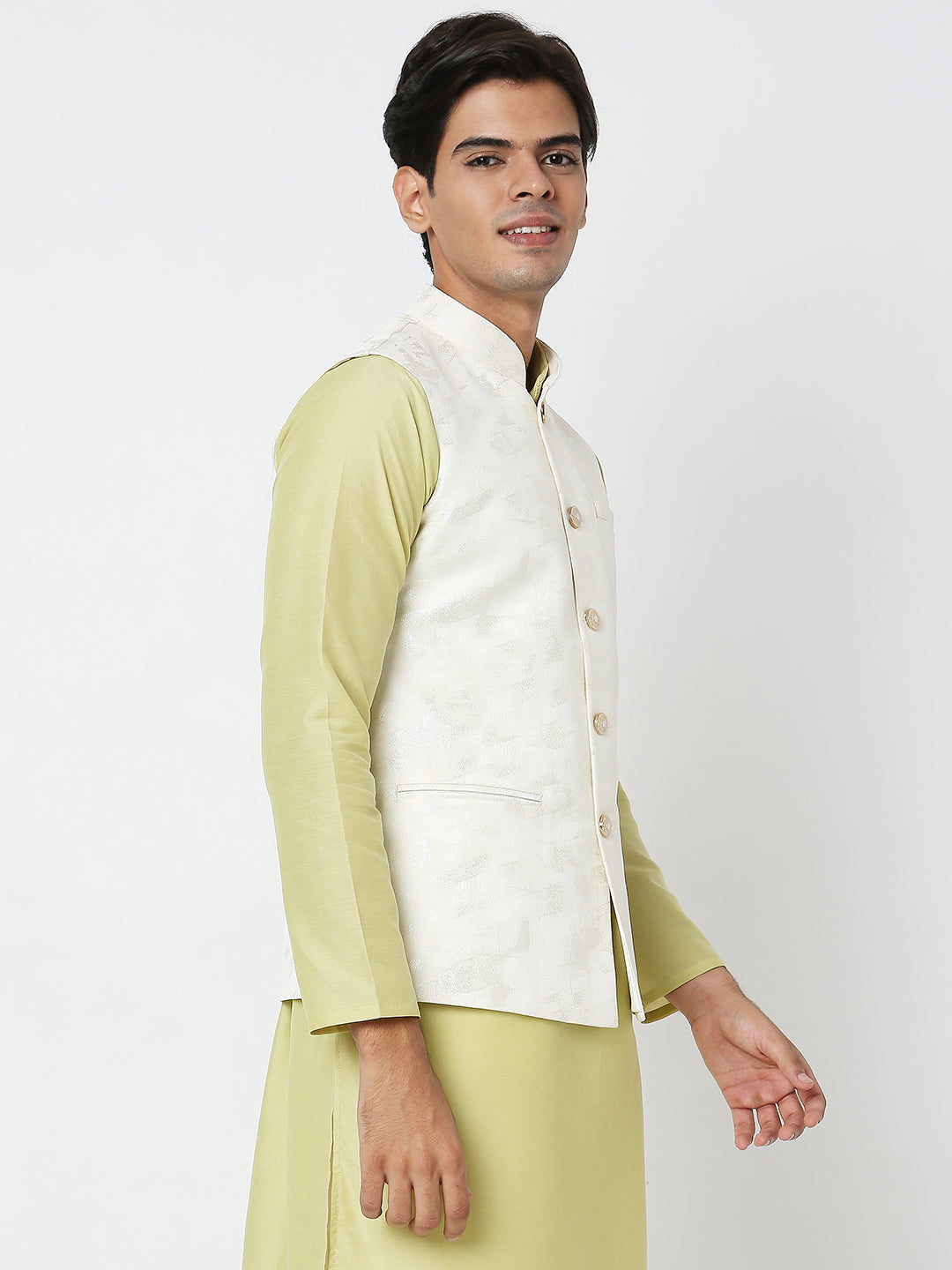 Men's Cream Polyester Solid Jackets