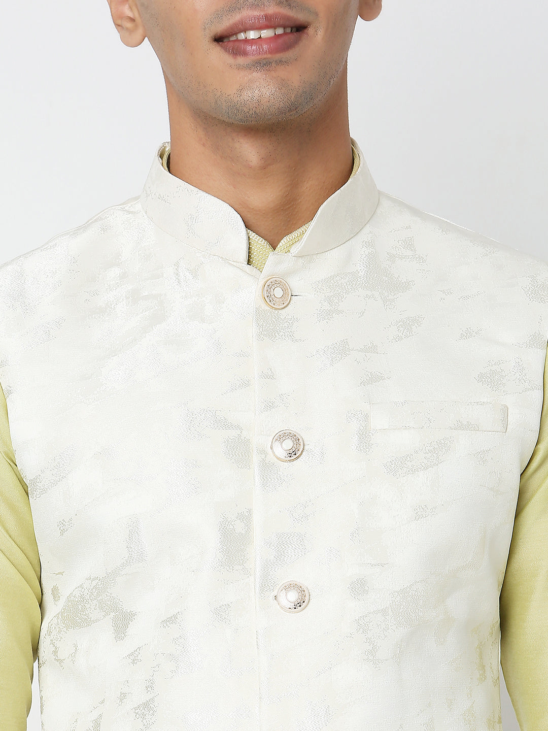 Men's Cream Polyester Solid Jackets