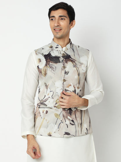 Men's Grey Polyester Floral Jackets