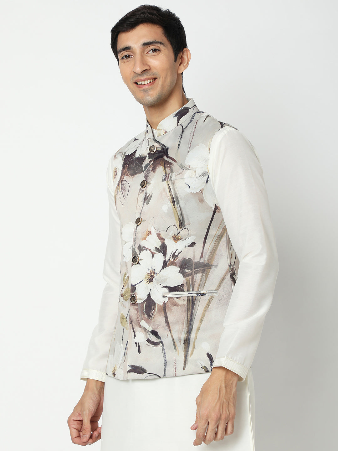 Men's Grey Polyester Floral Jackets