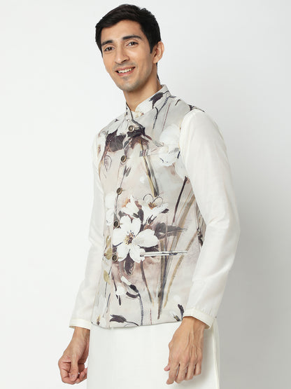 Men's Grey Polyester Floral Jackets