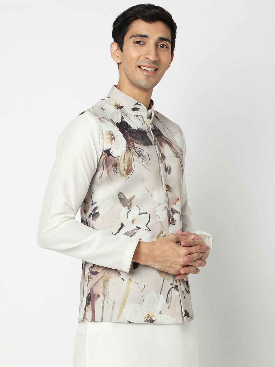 Men's Grey Polyester Floral Jackets