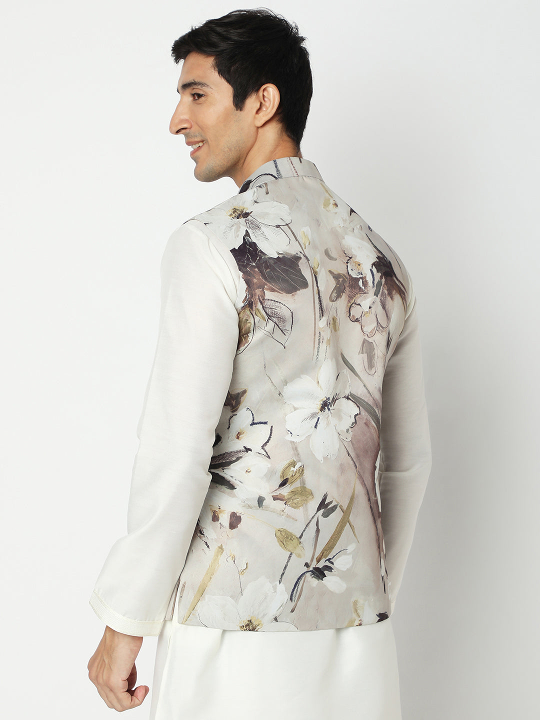 Men's Grey Polyester Floral Jackets