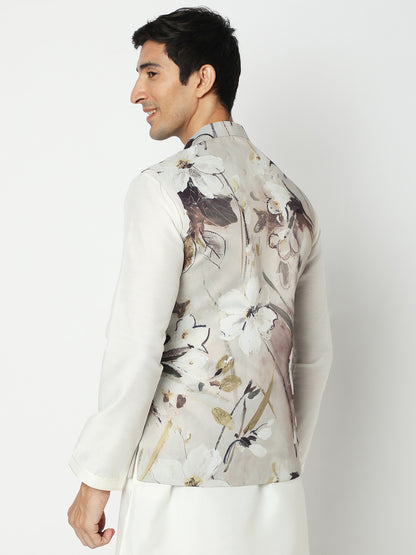 Men's Grey Polyester Floral Jackets
