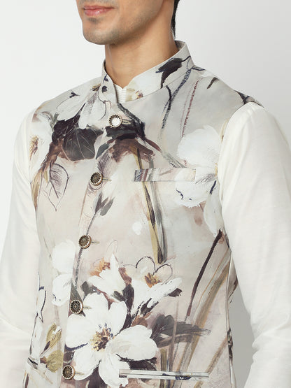 Men's Grey Polyester Floral Jackets