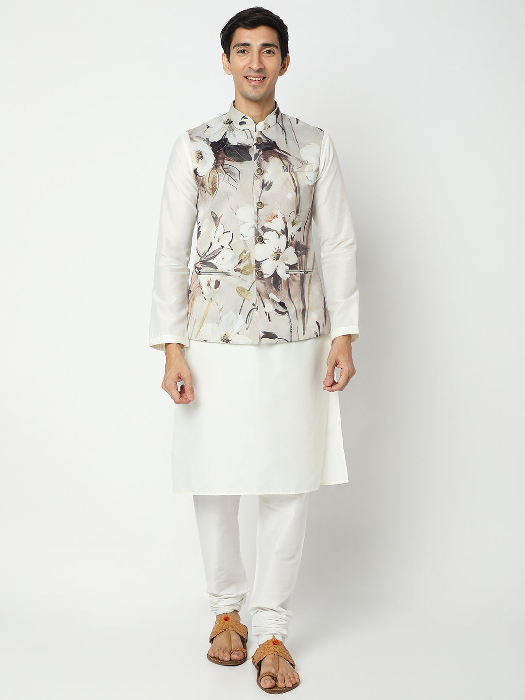 Men's Grey Polyester Floral Jackets