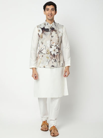 Men's Grey Polyester Floral Jackets