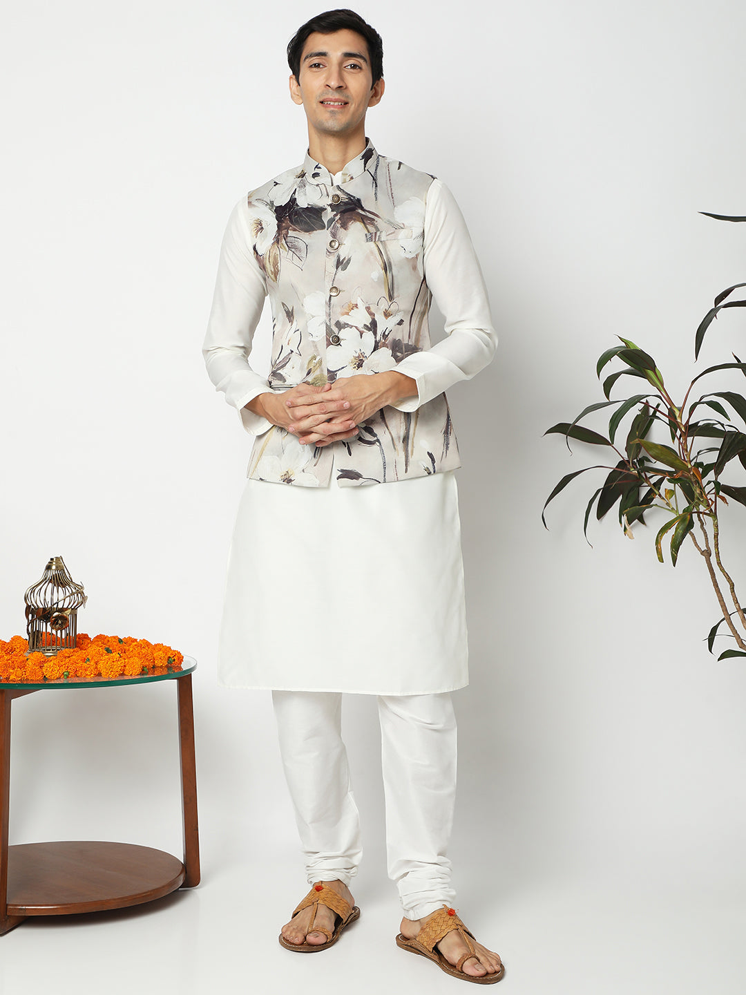 Men's Grey Polyester Floral Jackets