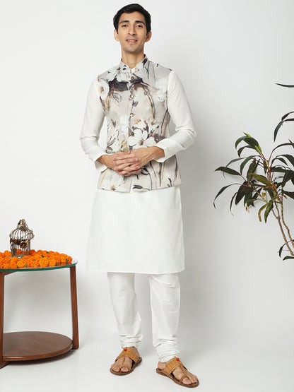 Men's Grey Polyester Floral Jackets