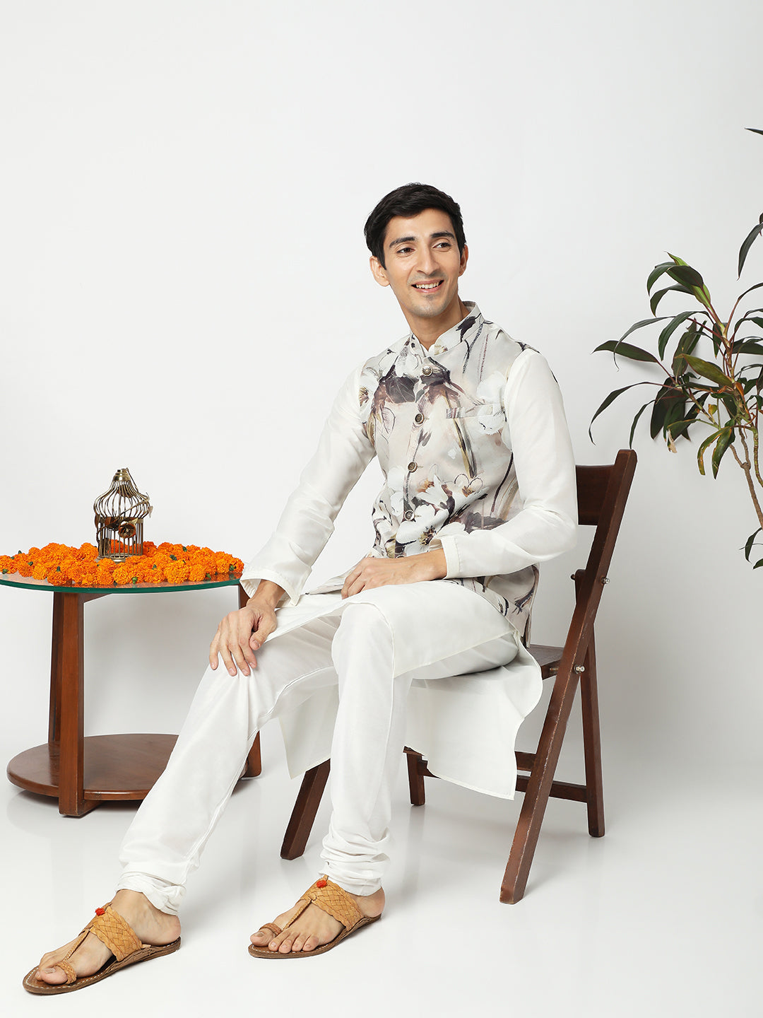 Men's Grey Polyester Floral Jackets