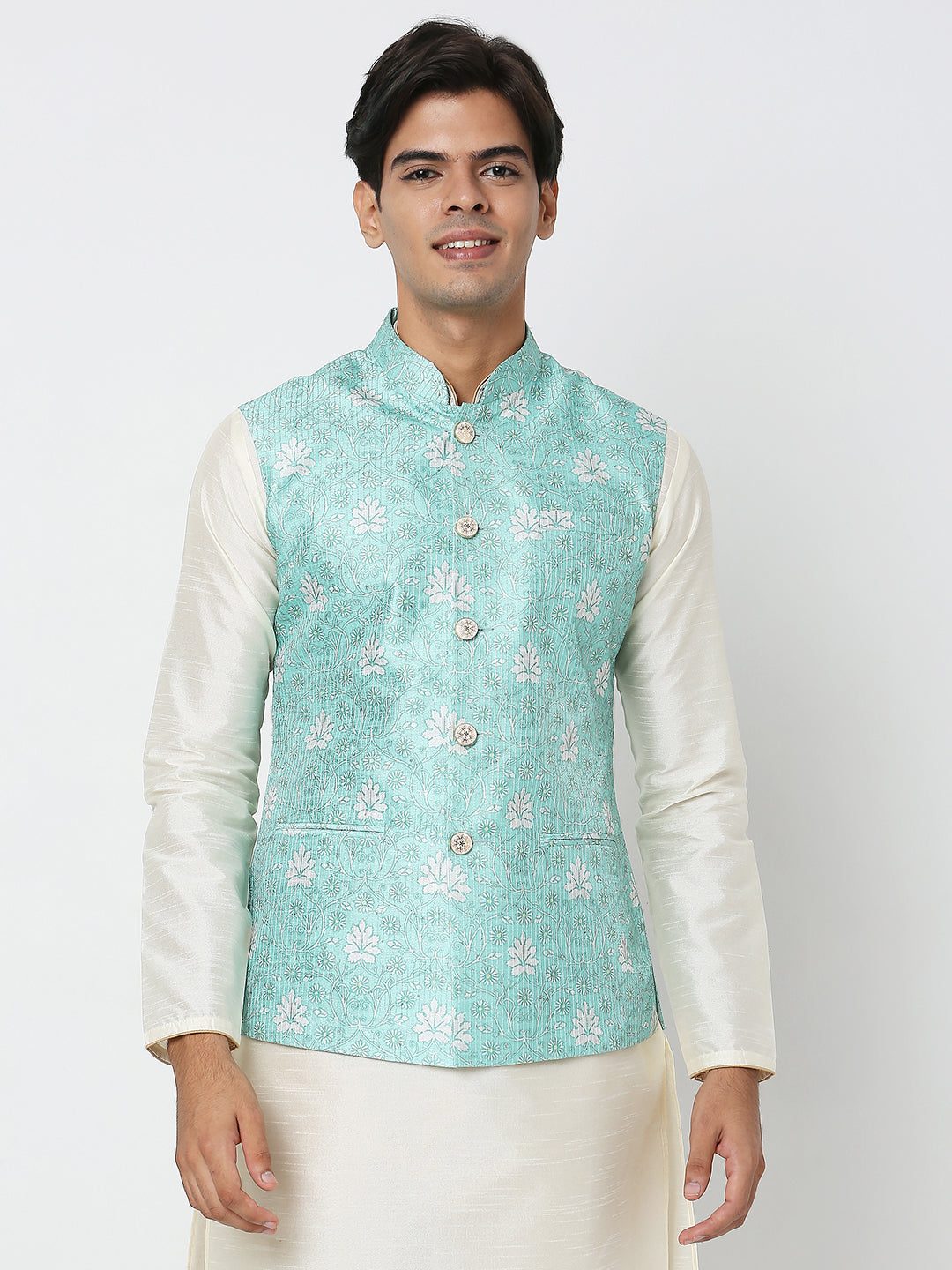 Men's Sky Blue Polyester Floral Jackets