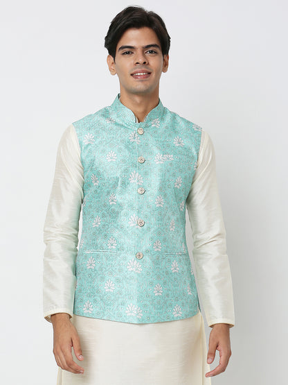 Men's Sky Blue Polyester Floral Jackets