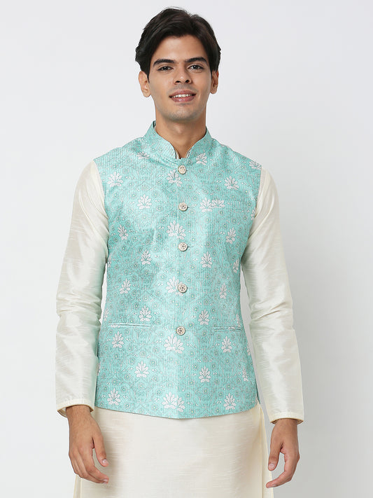Men's Sky Blue Polyester Floral Jackets