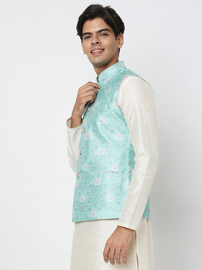 Men's Sky Blue Polyester Floral Jackets