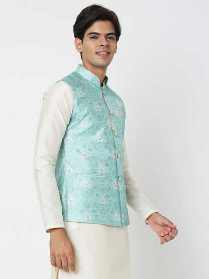 Men's Sky Blue Polyester Floral Jackets