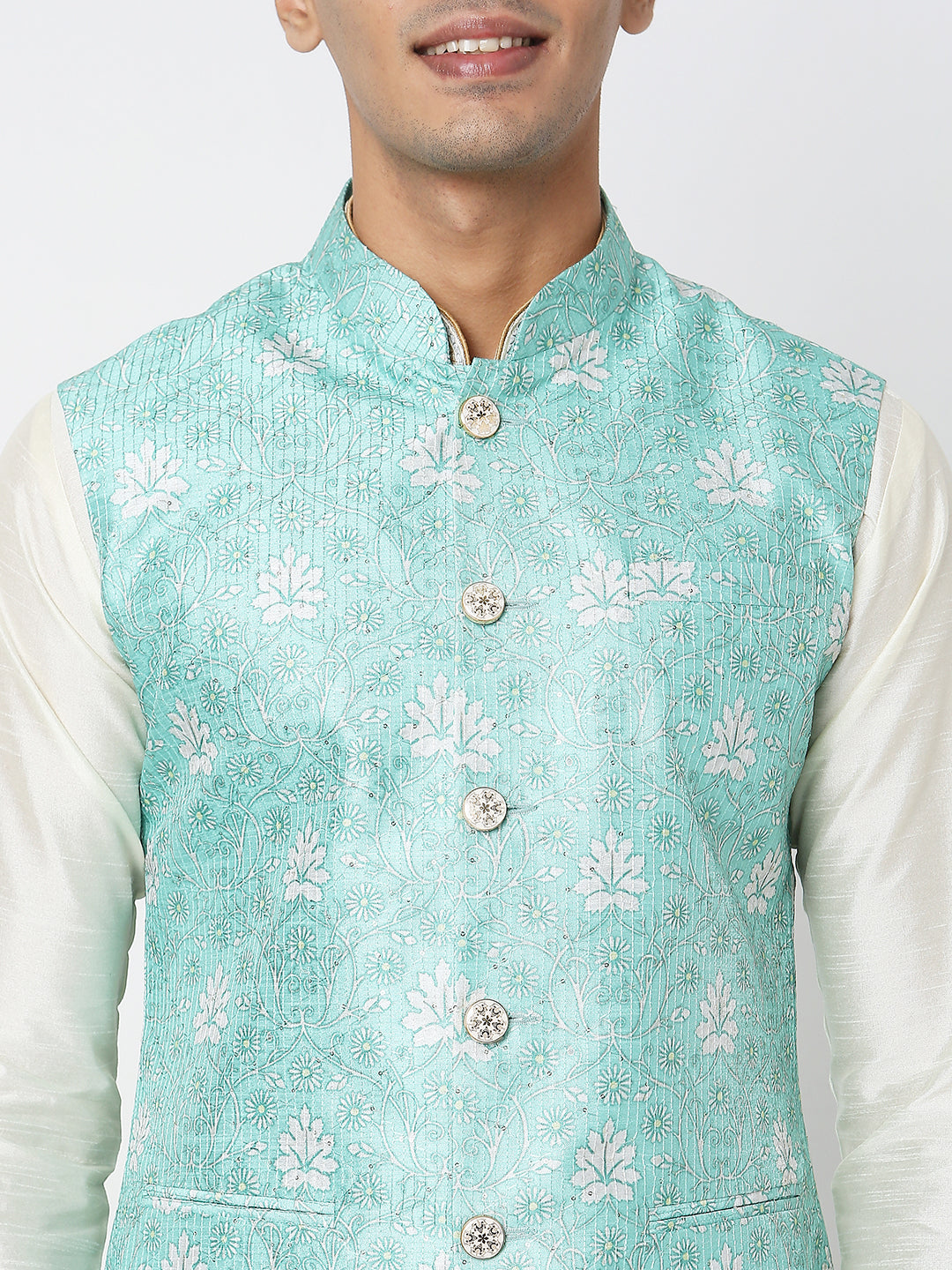 Men's Sky Blue Polyester Floral Jackets