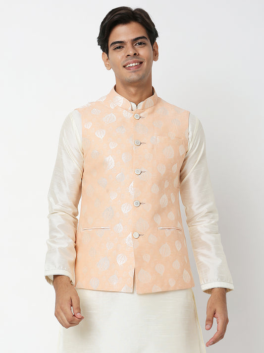Men's Peach Polyester Floral Jackets