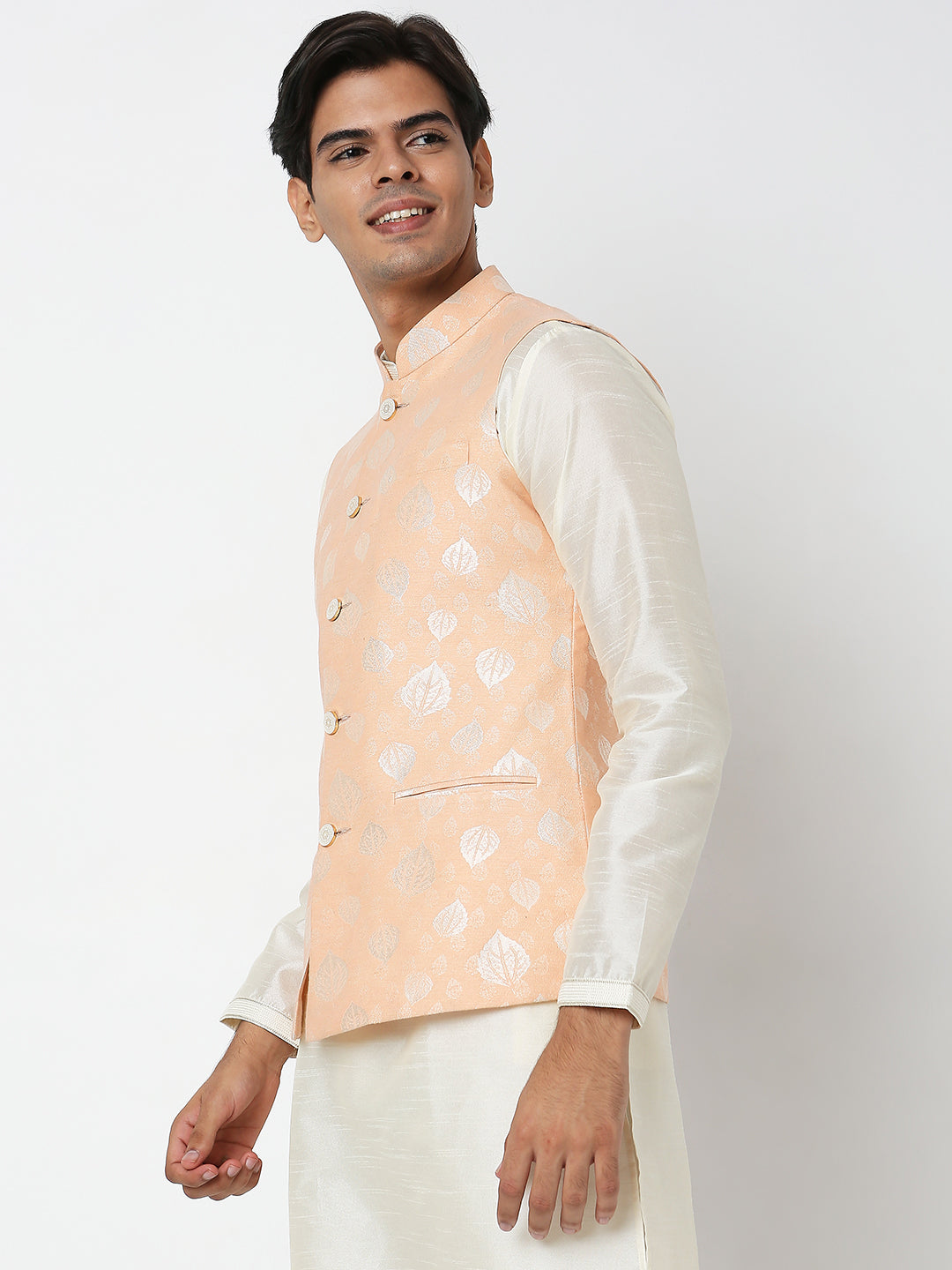 Men's Peach Polyester Floral Jackets
