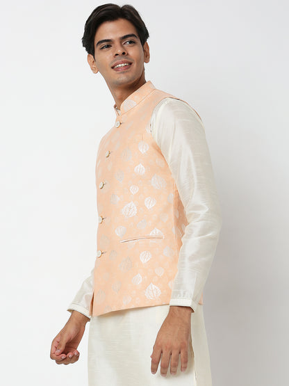 Men's Peach Polyester Floral Jackets