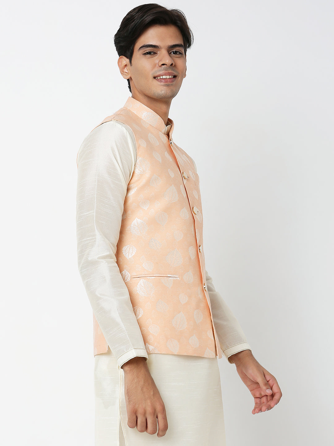 Men's Peach Polyester Floral Jackets