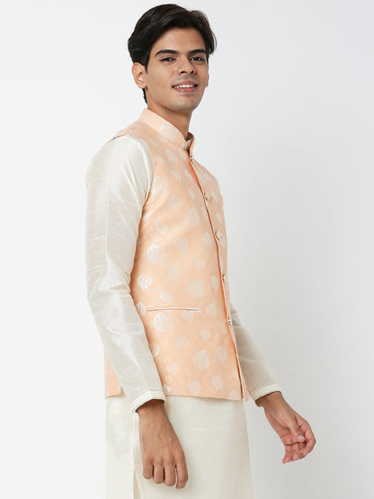 Men's Peach Polyester Floral Jackets