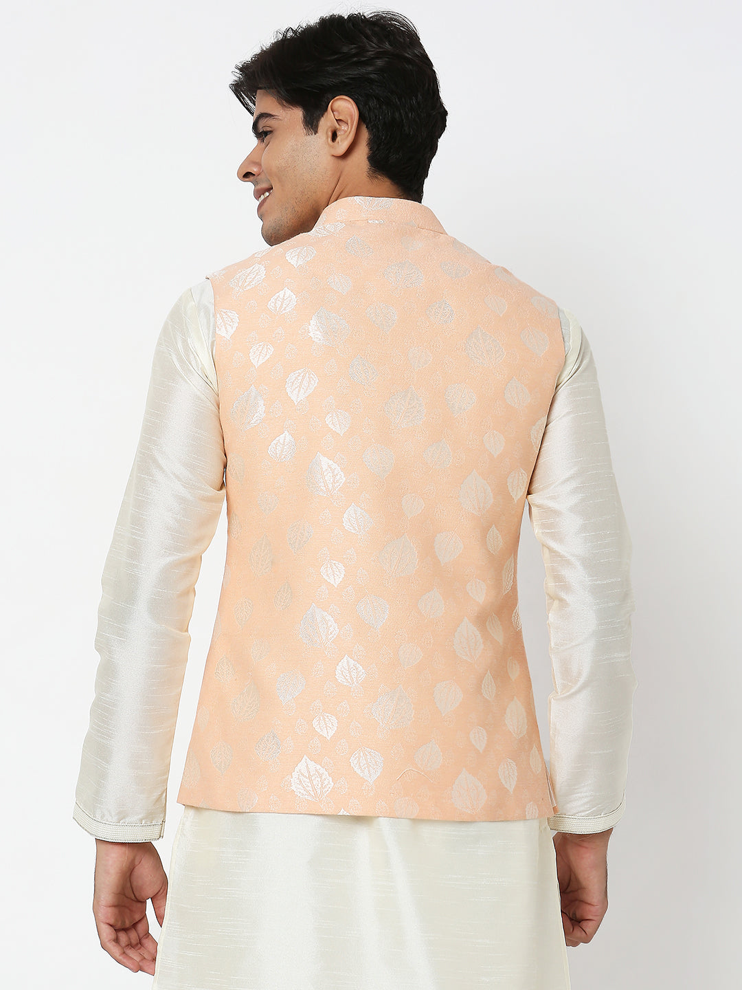 Men's Peach Polyester Floral Jackets