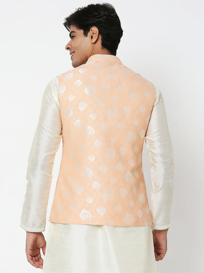 Men's Peach Polyester Floral Jackets